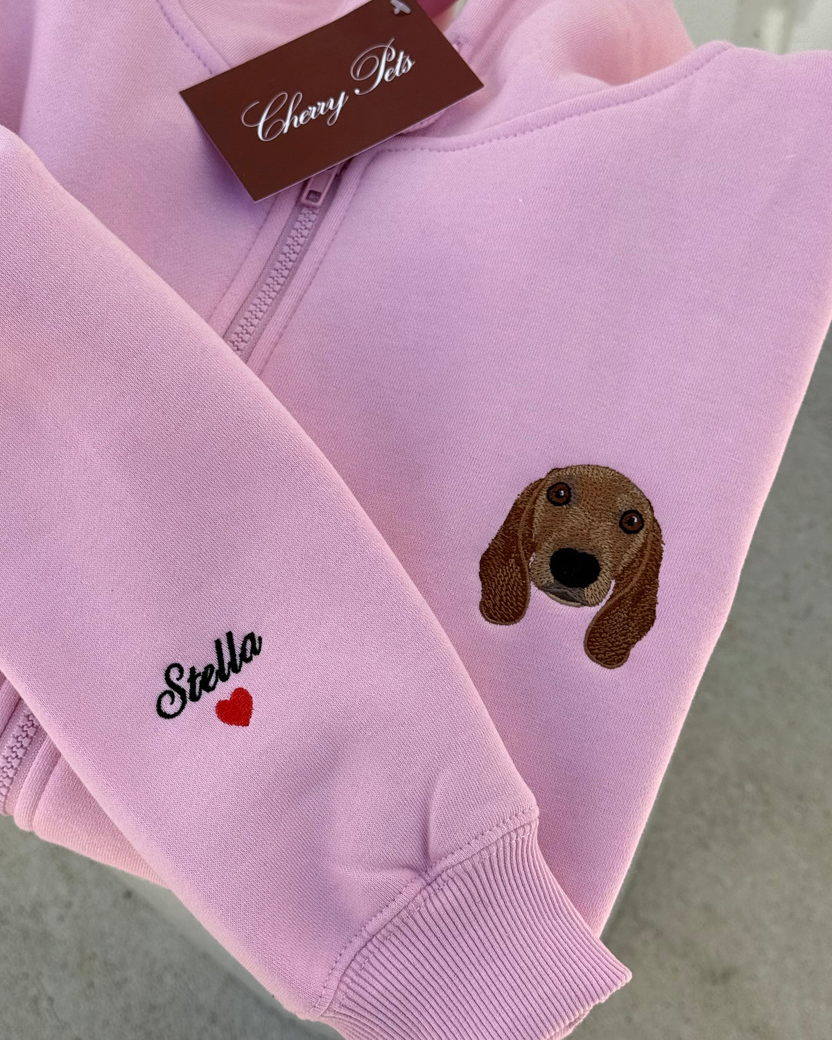Custom Pet Embroidered Zip Up Hoodie + Name On Sleeve