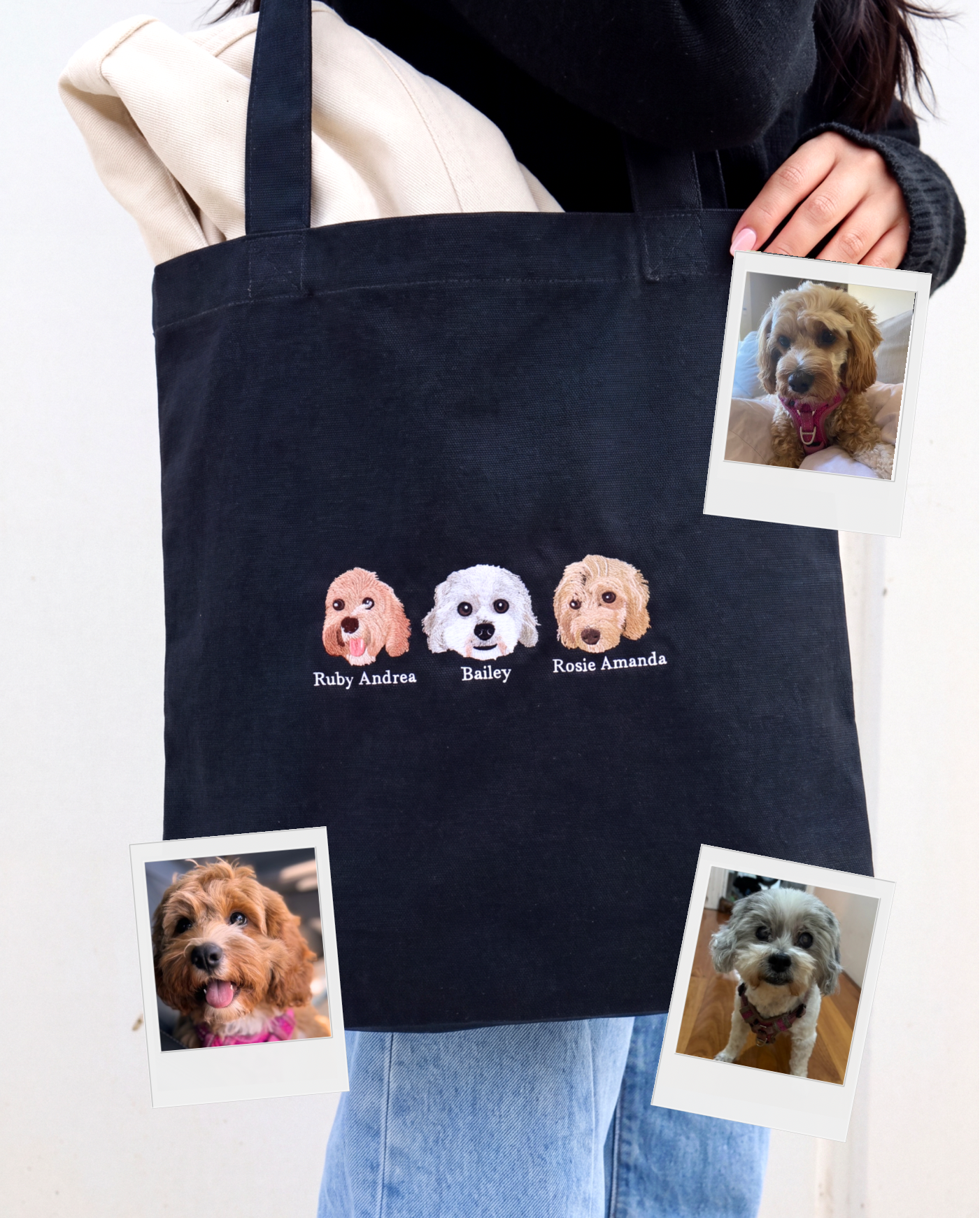 Custom Embroidered Pet Portrait Tote Bag