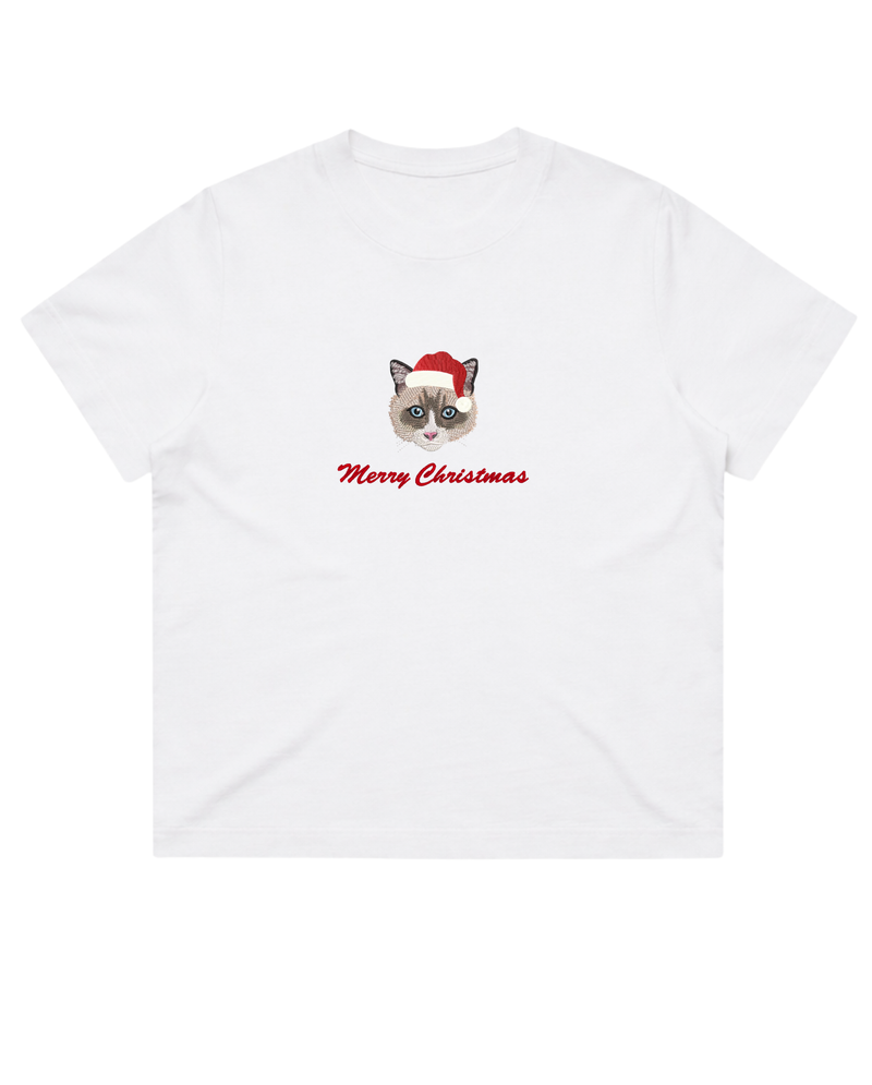 Custom Embroidered Pet Portrait Santa Hat T-Shirt