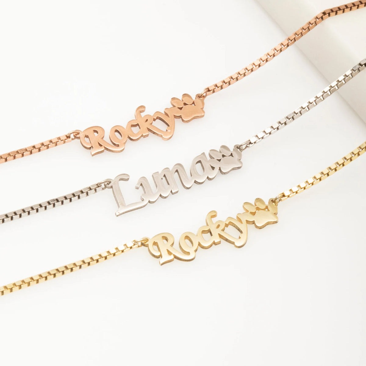 Custom Paw Print Name Necklace