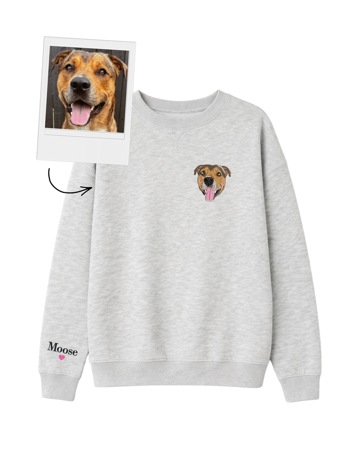 Custom Pet Embroidered Sweatshirt + Name On Sleeve