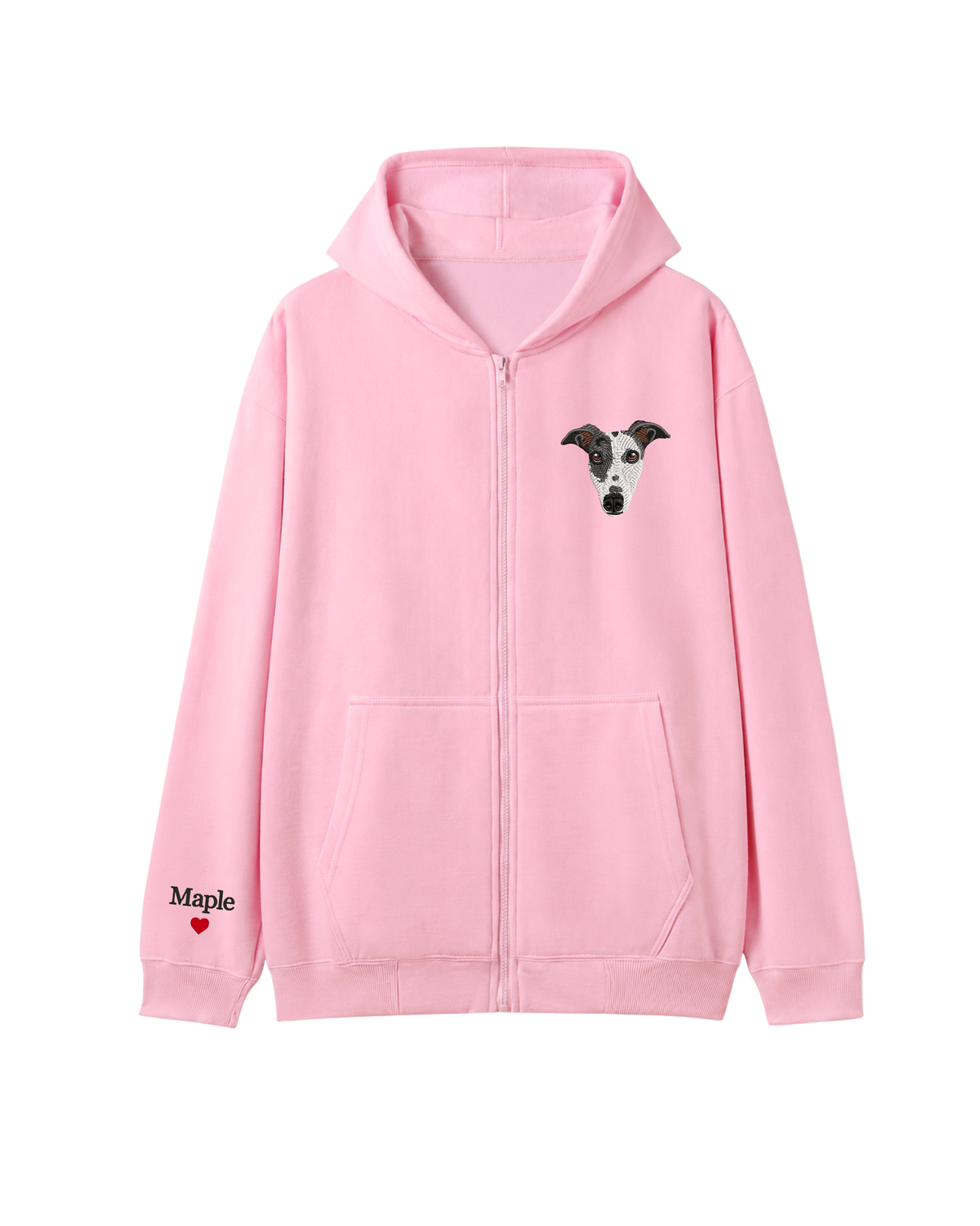 Custom Pet Embroidered Zip Up Hoodie + Name On Sleeve