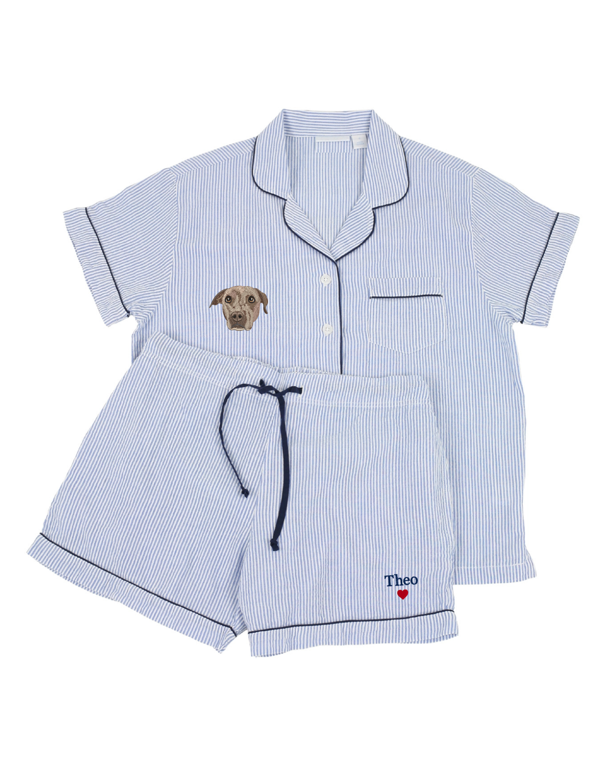 Custom Embroidered Pet Portrait Navy Short Sleeve Pyjama Set