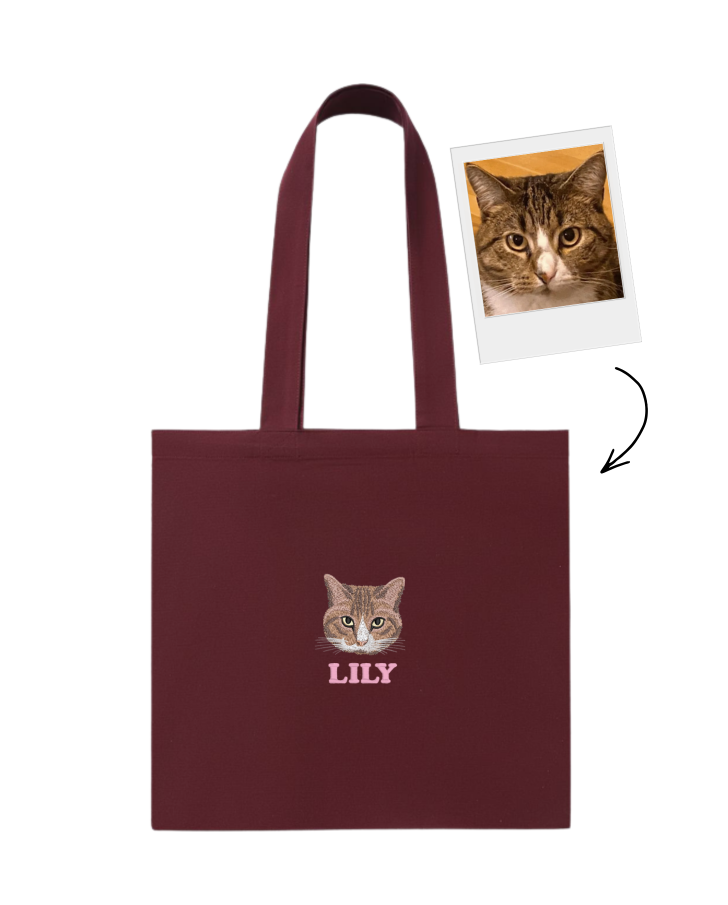 Custom Embroidered Pet Portrait Tote Bag