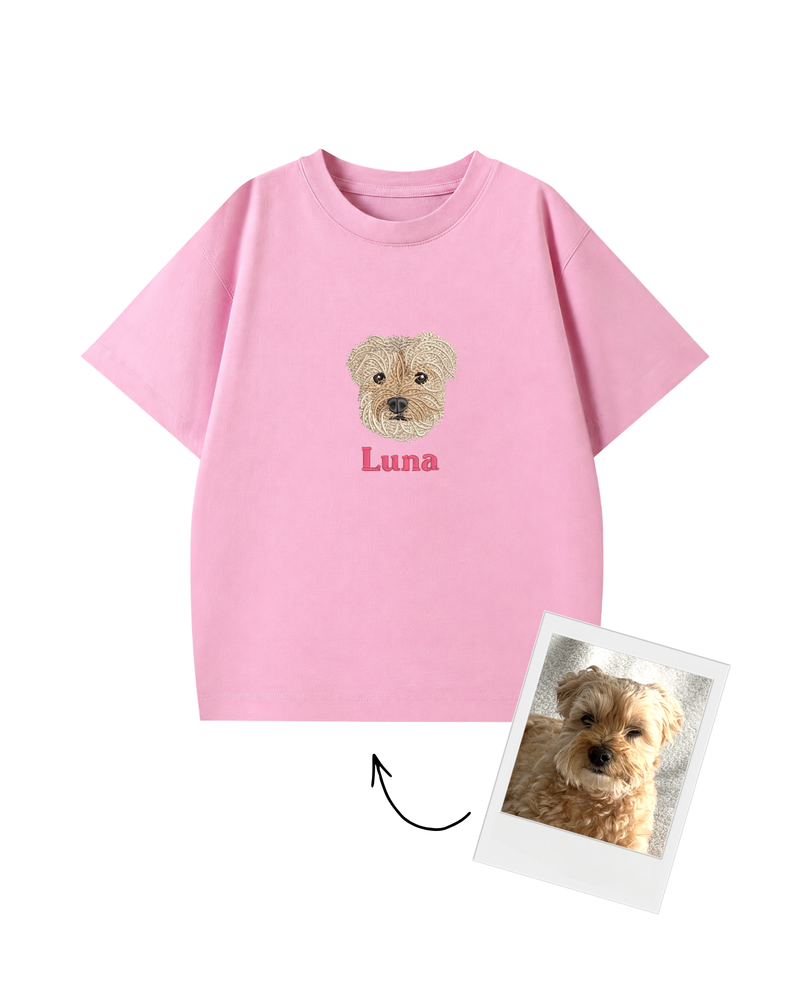 Custom Embroidered Kids Pet Portrait T-Shirt